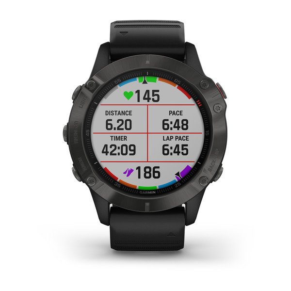 Garmin - Fenix 6, Sapphire Edition, Carbon Gray DLC with Black Band